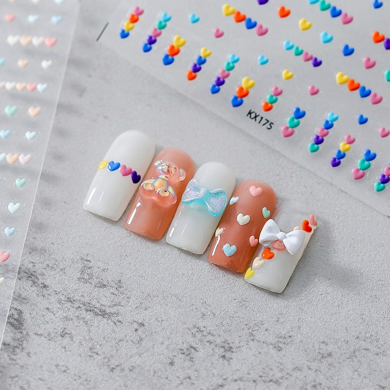 1 Pack Stiker Kuku 3D Motif Hati Warna-Warni Untuk Dekorasi Nail Art