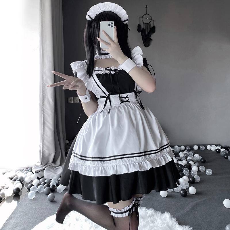 【Wetrose】Ready Stock Cute Soft Girl Anak Cewek Gadis Muda Japanese Lolita Maid Costume Cosplay Anime Young Women Dress Suit Set