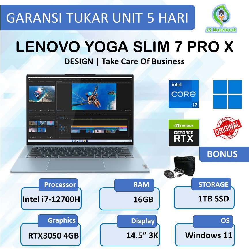 LENOVO YOGA SLIM7 PRO X TOUCH RTX3050 4GB i7-12700H 16GB 1TB SSD 14.5" 3K-DARK TEAL
