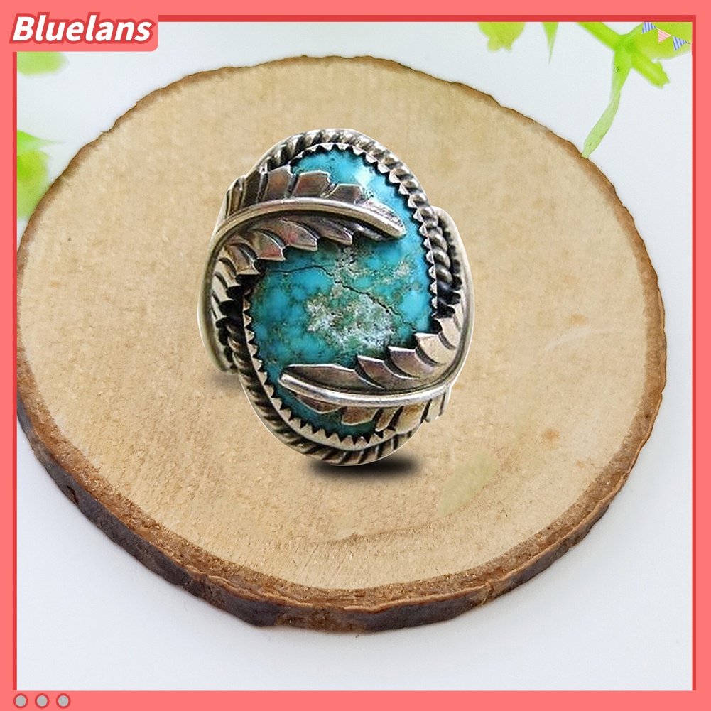 Bluelans Vintage Leaves Cover Artificial Turquoise Ring Wedding Party Engagement Jewelry