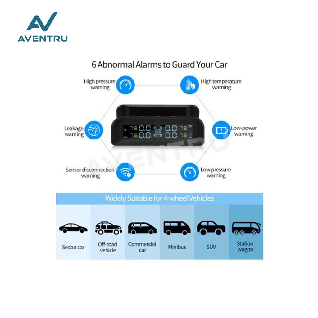 Pengukur tekanan ban Real Time TPMS Solar Deteksi tekanan Angin Mobil