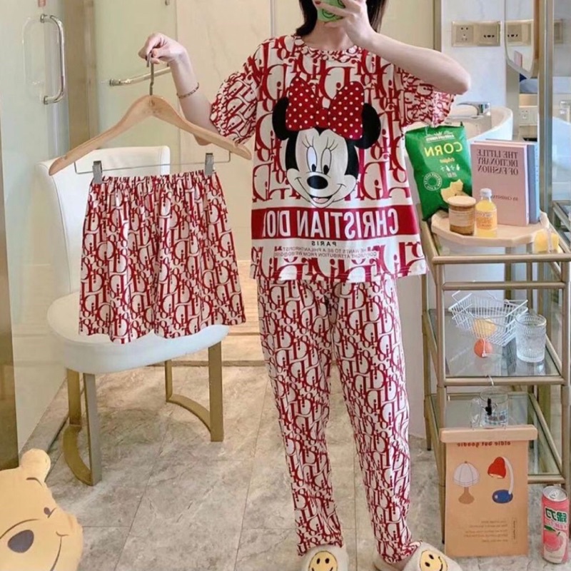 JC- Stelan Oversize 3in1 Import / Piyama 3in1 / Piyama Korea wanita terbaru Murah-3in1 Minnie Chr Dior