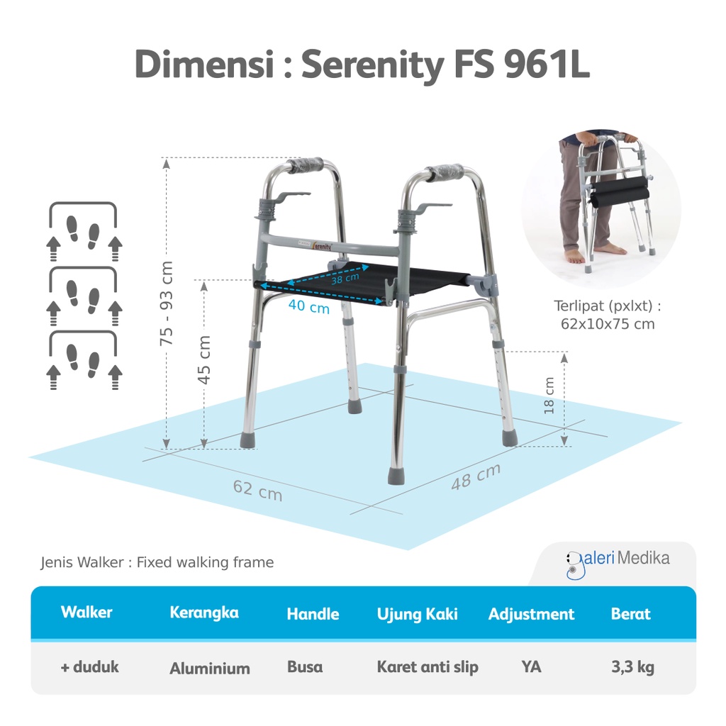 Walker Duduk GEA FS961L / FS-961L / FS 961 L Alat Bantu Jalan Orang Tua