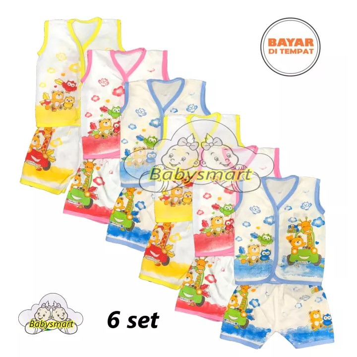 BAYIe - MELODY PUTIH ... 6 SET Setelan Baju Buntung Bayi+Celana Pendek umur 0-3 bulan/bajurumah