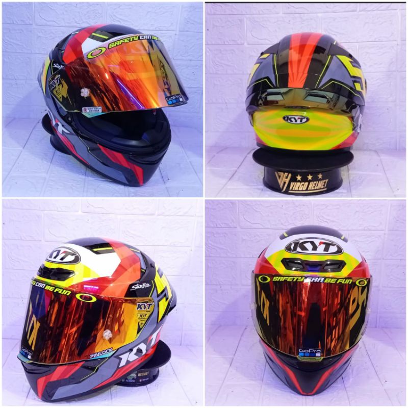 HELM KYT TT COURSE JAUME MASIA PAKET LENGKAP+VISOR SPOILER IRIDIUM RED