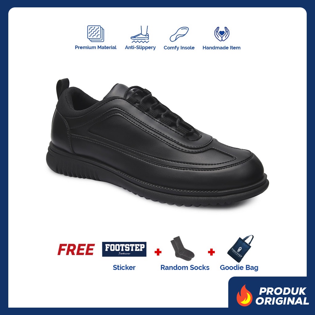 ARSANA PANDU BLACK ORIGINAL x FOOTSTEP Sepatu Formal Full Hitam Tali Pria Pantofel Kerja Kantor Dinas Resmi Guru PNS Kantoran Pesta Undangan Wedding Kondangan Nikah Wisuda Kuliah Modern Casual Derby Oxford Semi Kulit Premium Footwear Keren Terbaru Branded