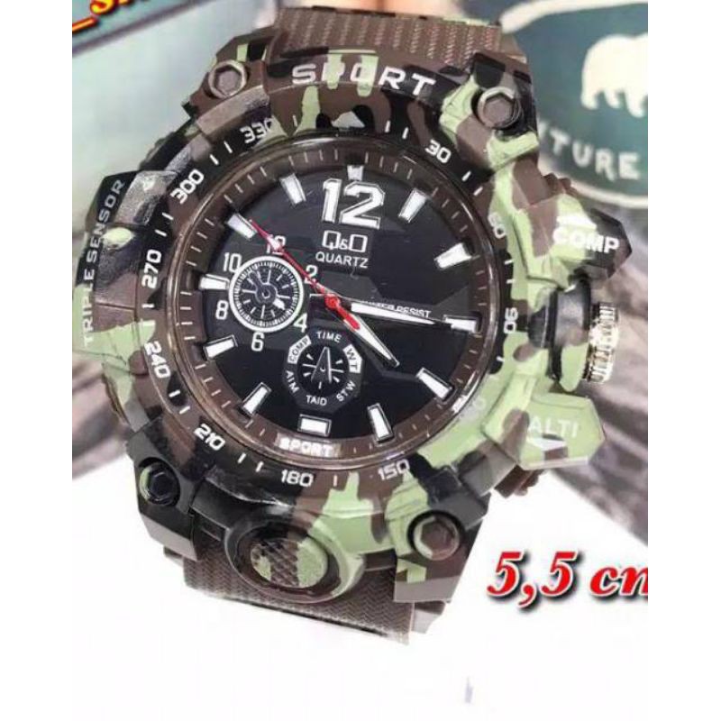 (Grosir)Jam Tangan Pria Q&amp;O.Jarum Loreng Strap Rubber(Terima Cod)