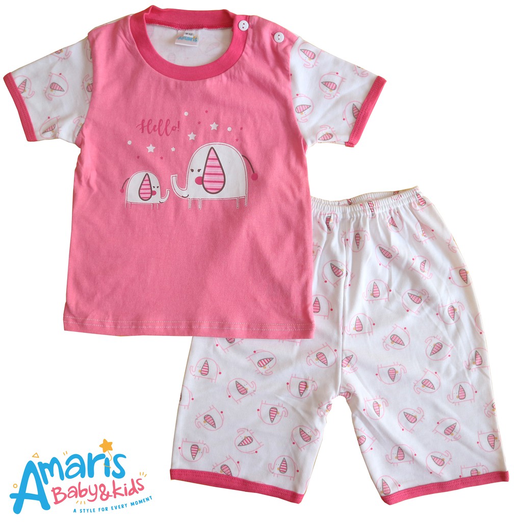 

Amaris Setelan Pendek Oblong Baby Motif Gajah Salur