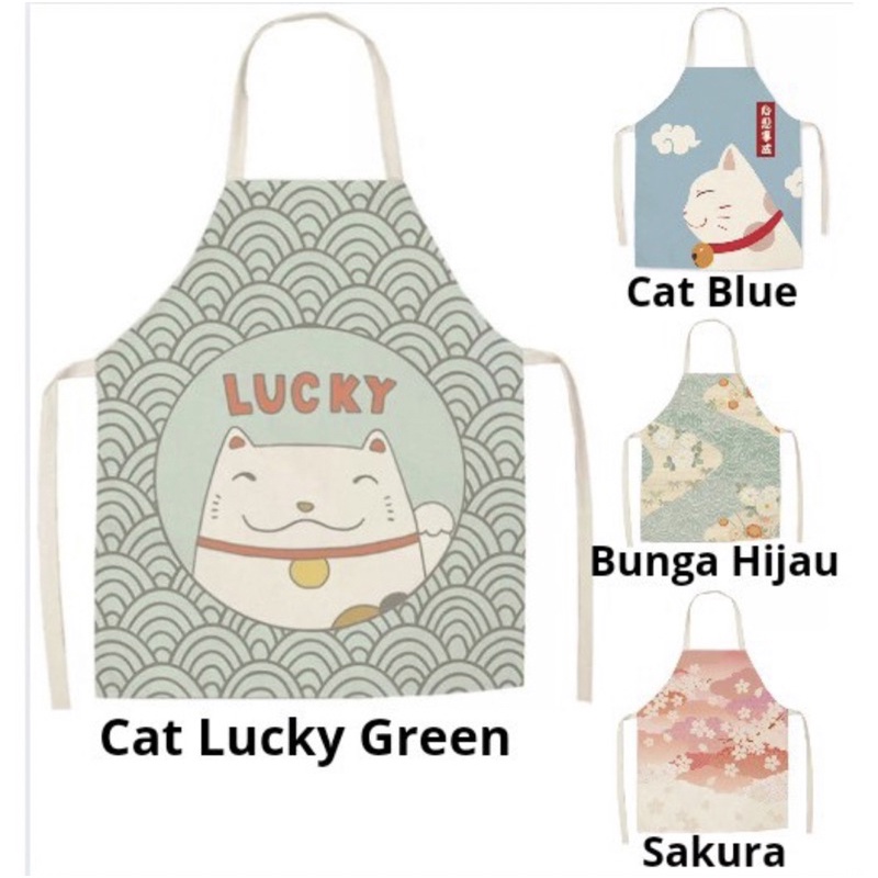 Apron celemek printing kanvas motif neko jepang