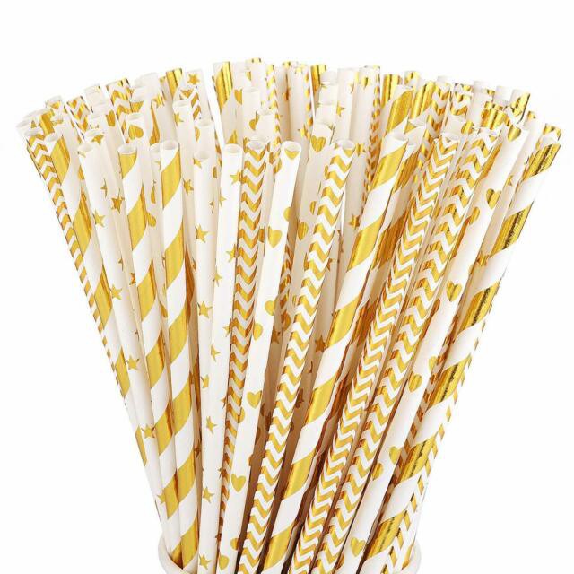 25 pcs Sedotan Kertas Emas Gold dan Perak Silver ~ Paper Straw Gold Silver ~ Banyak Motif