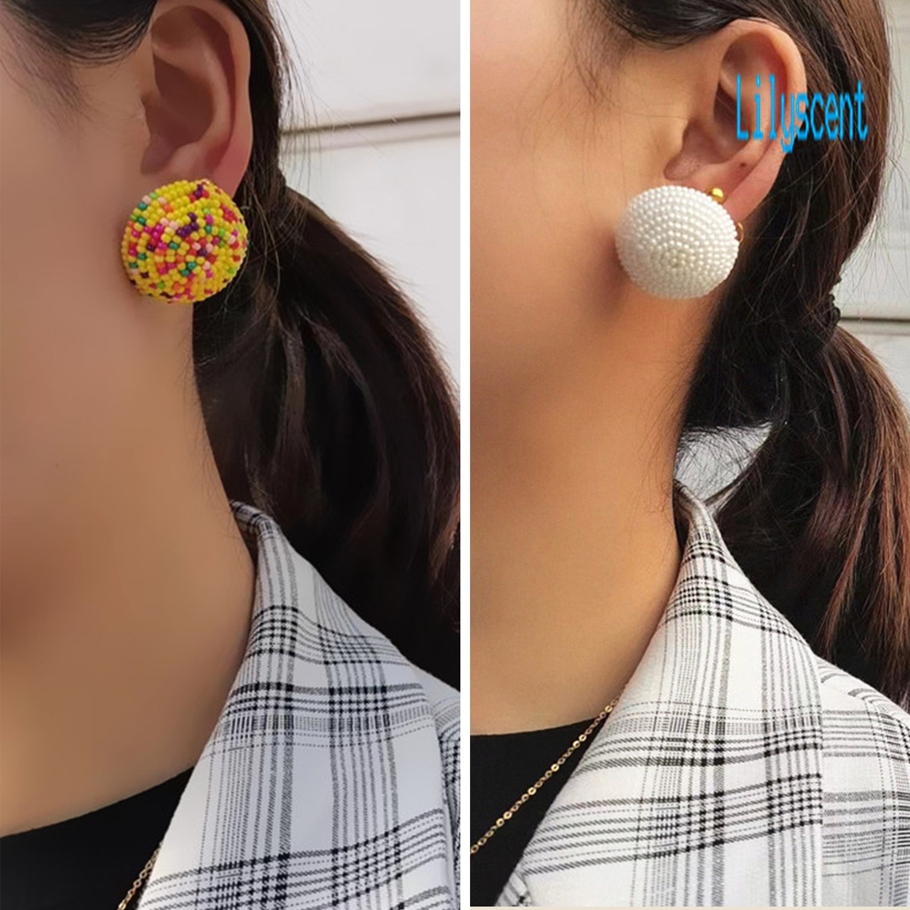 Ls 1 Pasang Anting Kait Gantung Wanita Desain Manik-Manik Bulat Mini Warna Warni Handmade