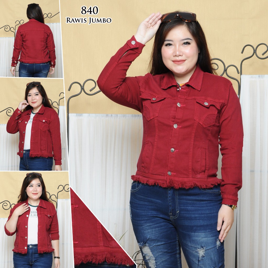 MC girl Jaket Jeans Warna Merah Tua / Jaket Jeans Rawis