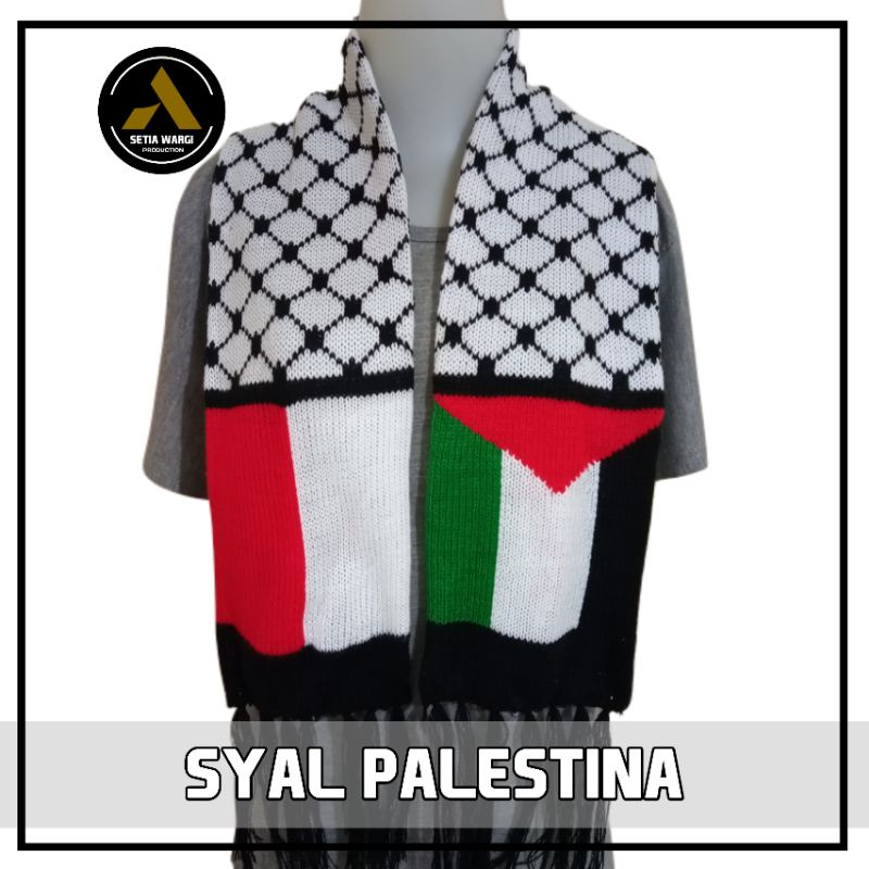 SYAL PALESTINA rajut/scraf palestine hitam/depan belakang ORIGINAL