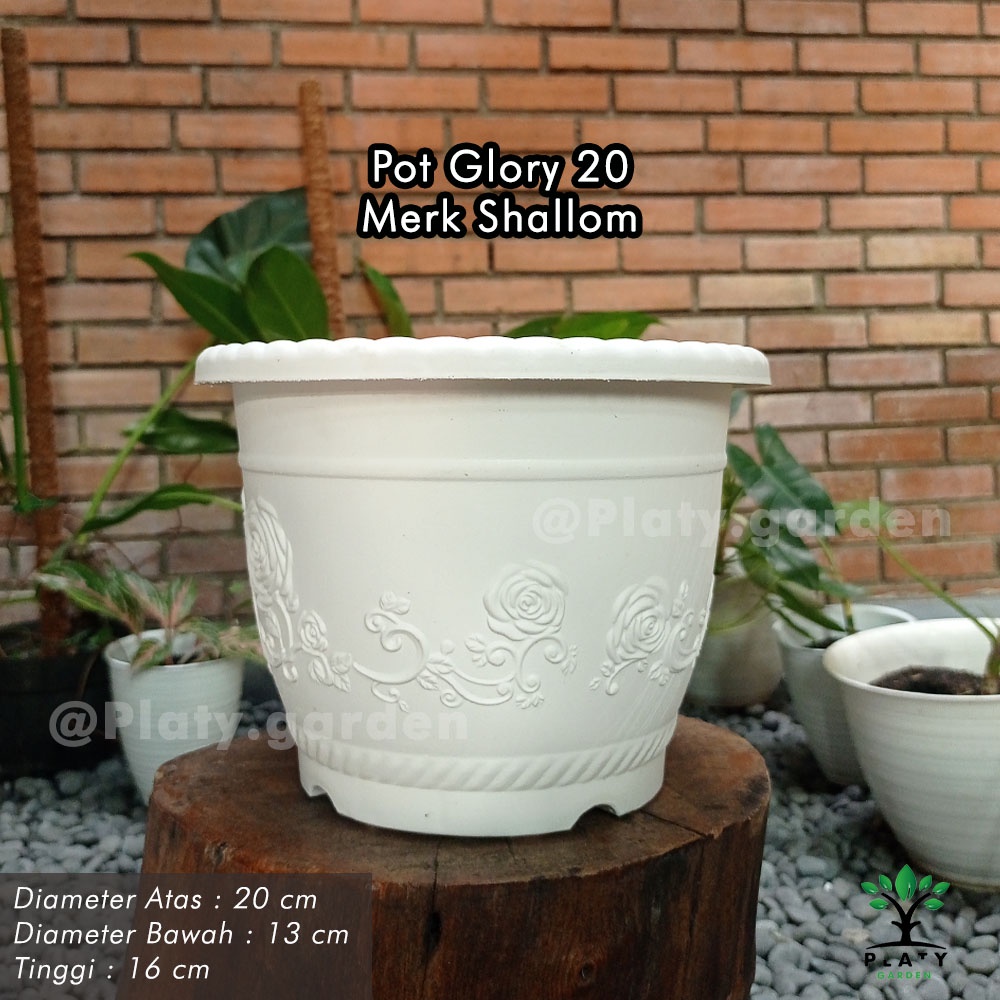 Pot Glory 20 Ukir Putih | Pot Hias Plastik | Pot Ukir Merk Shallom | Pot Bunga