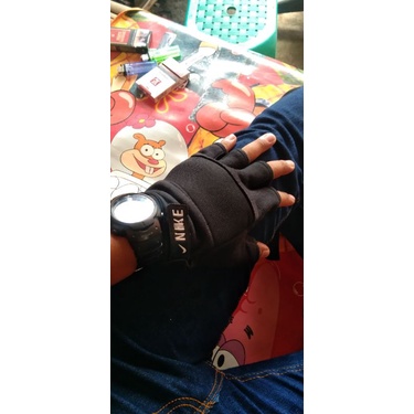 sarung tangan motor setiga jari hitam polos pria dan wanita dewasa bahan katun lembut