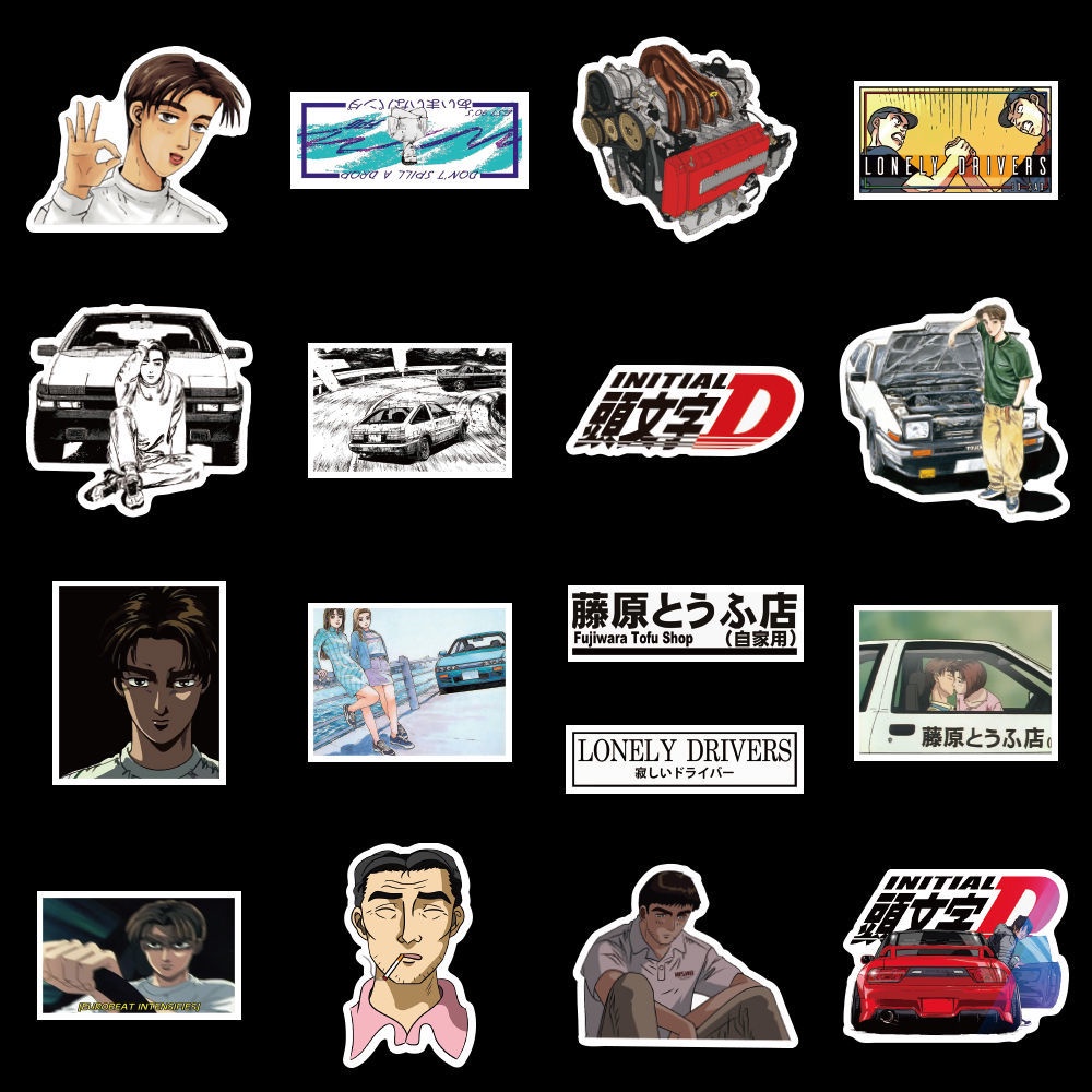 50 buah Initial D bagasi stiker kartu ipad komputer diy dekorasi gitar ins stiker lukisan stiker kop