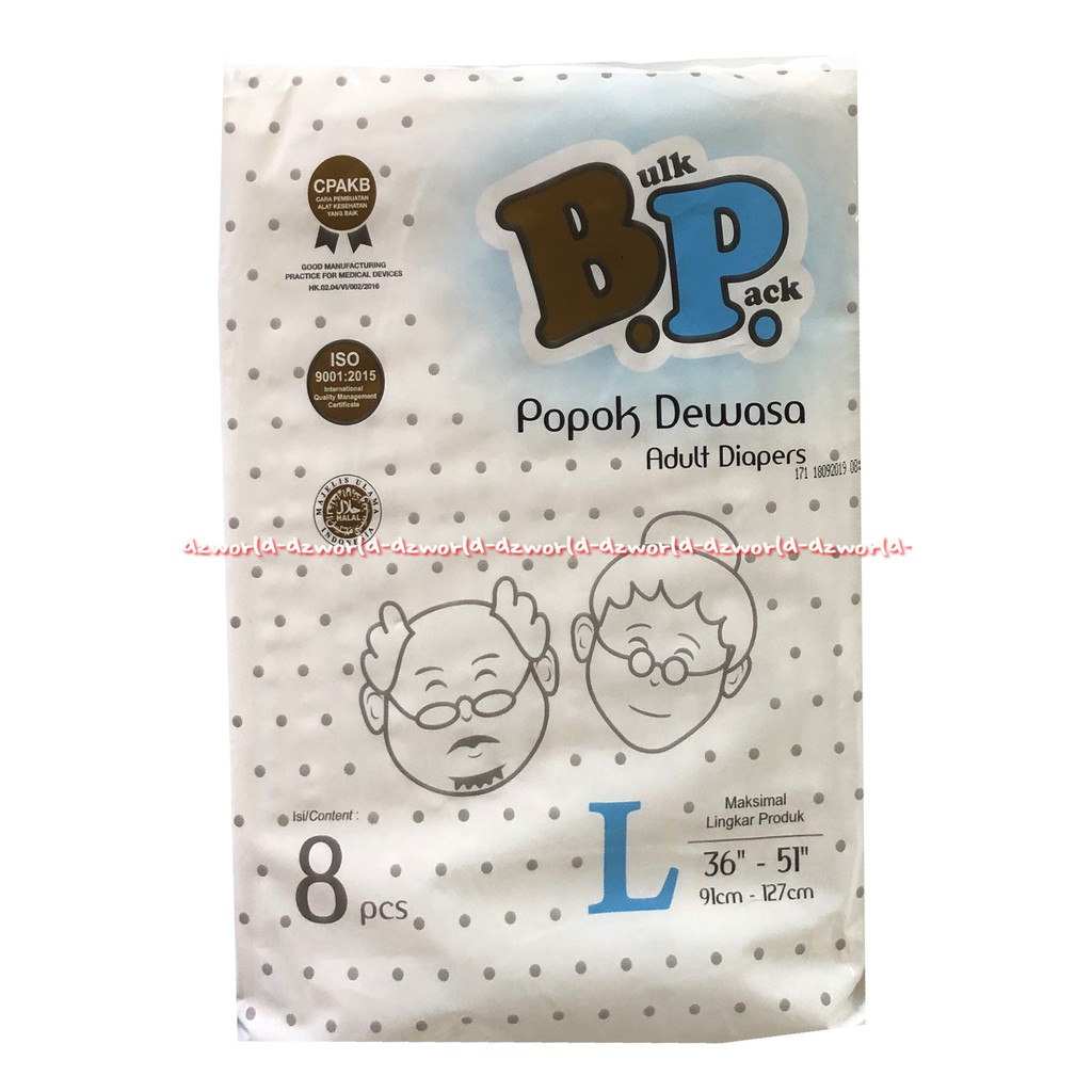 Bulk Pack Popok Dewasa Adult Diapers L8 pcs Popok BP 91cm