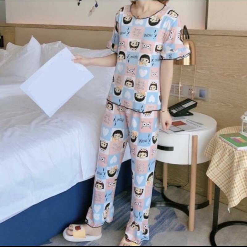 Chibi Maruko Chan Pajamas |Sleepwear/ Pajamas/ baju tidur/Piama/ Piama Murah/ Piama Korea/ Piyama