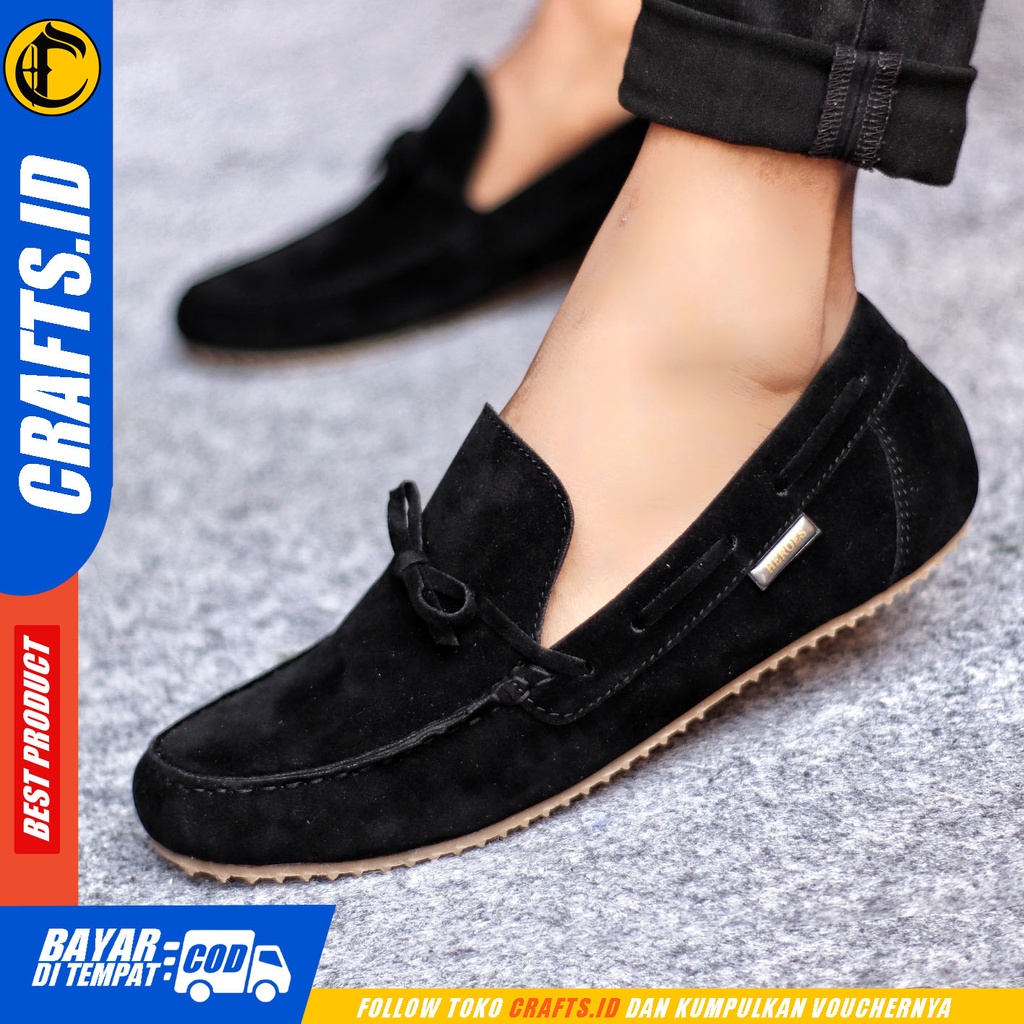 Sepatu Slip On Pria Sepatu Casual Pria Kulit Suede Kerja Kantor Sepatu Slop Pria Sepatu Hitam Pria CRATS CELTIZ