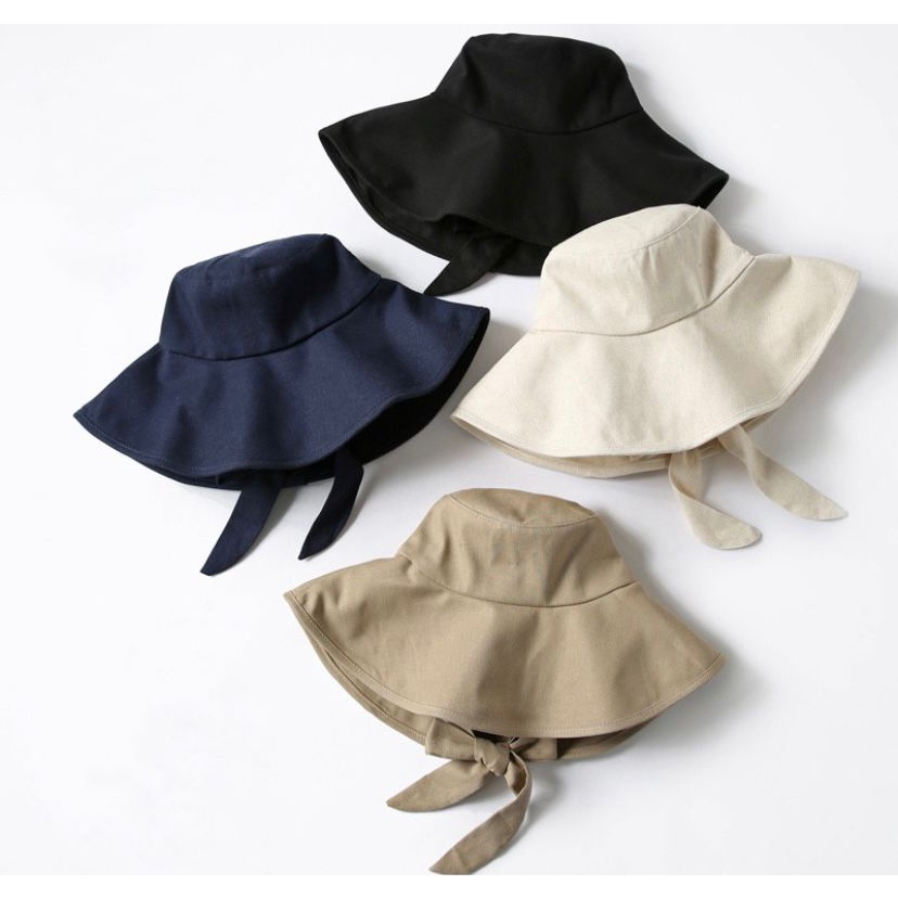 (DISKON)WIDE BUCKET HAT selebgram aksen tali /Bucket peniti/Topi Rimba polos topi wanita terlaris