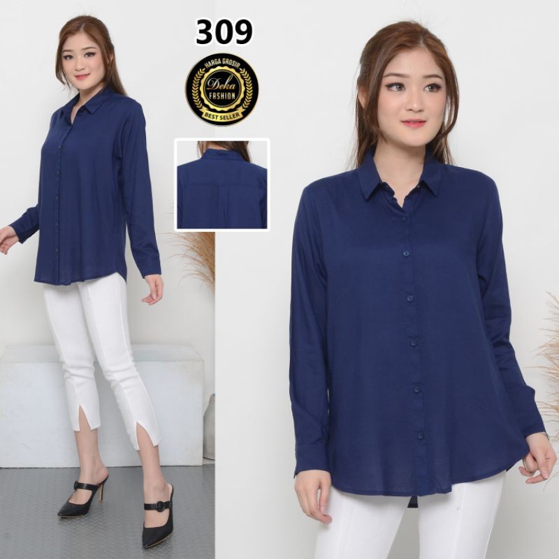 KEMEJA POLOS.KEMEJA BASIC RAYON --309-Nevy