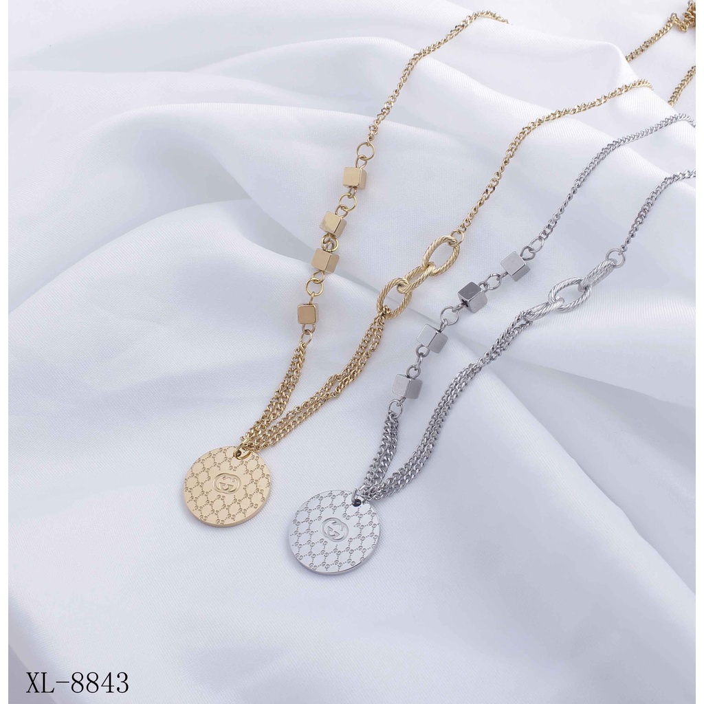 Kalung Titanium Dobel Rantai Perhiasan Fashion 8843