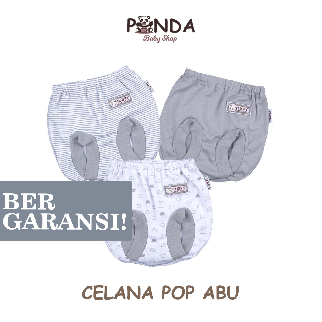 Fluffy Baby Celana Pop Abu (Isi 3) NB - Celana Fluffy Pants Pendek Bayi Perempuan Newborn Laki Baru Lahir Lusinan SNI