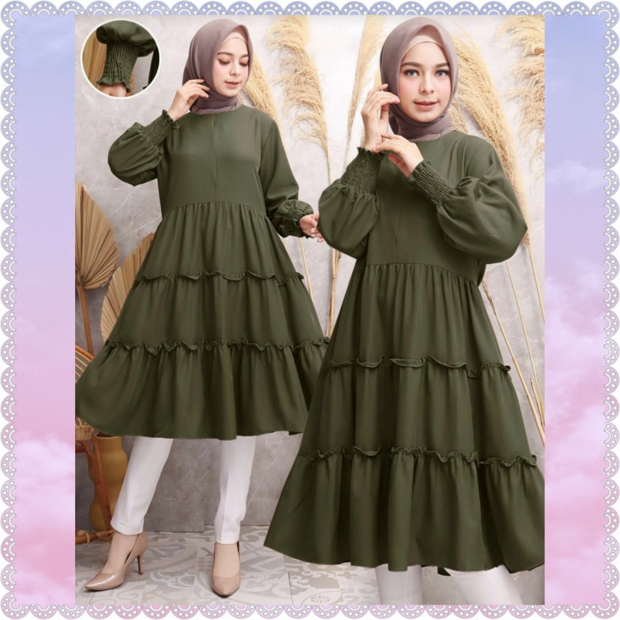 Baju Tunik Susun Jumbo Wanita Dewasa Murah Trend Kekinian Terbaru 2021 Bahan Moscrepe LD 110 Fit XL