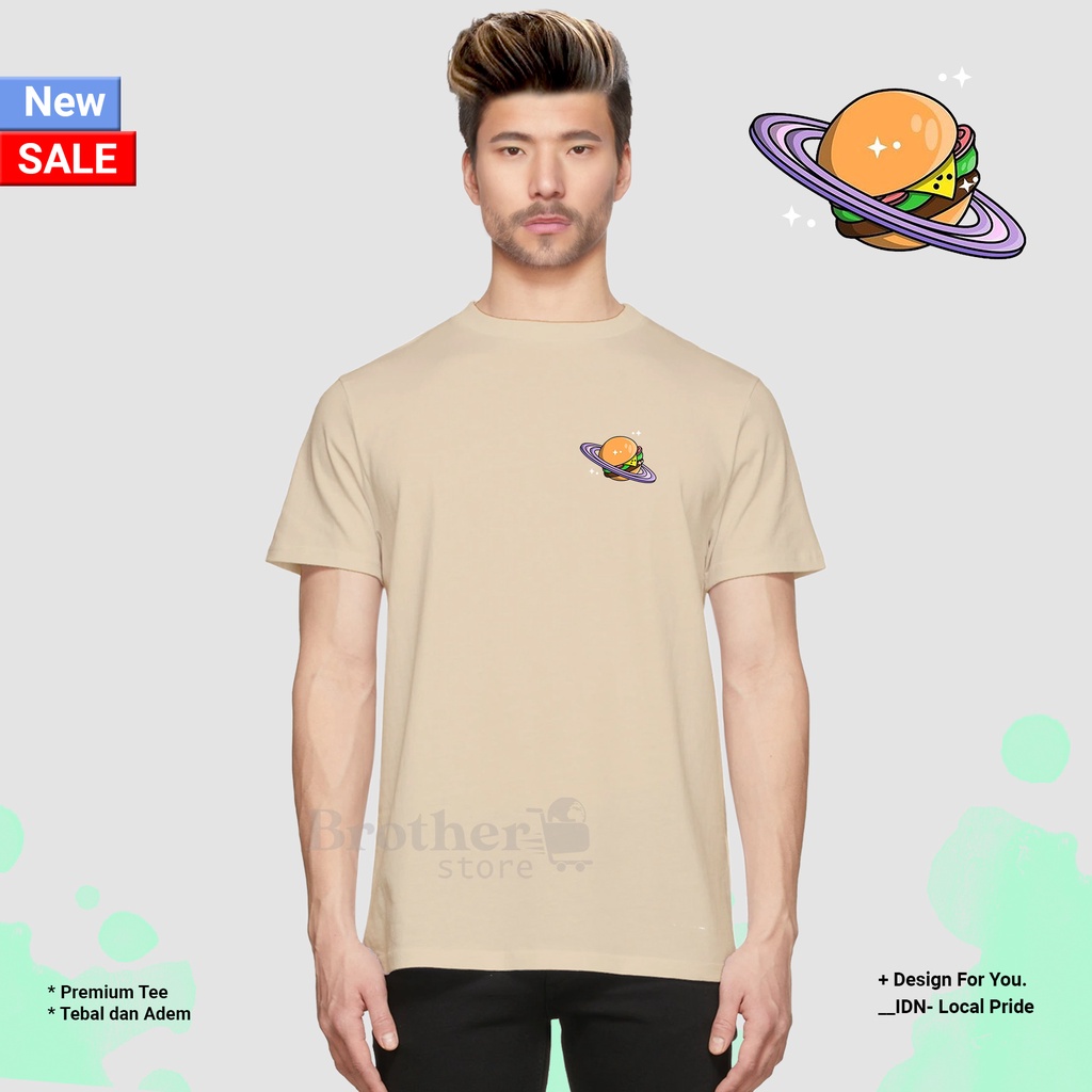 BROTHERSTORE - Kaos Distro Pria - KAOS COWOK CEWEK - Kaos Kata Kata - Burger Planet Text PUTIH Premium