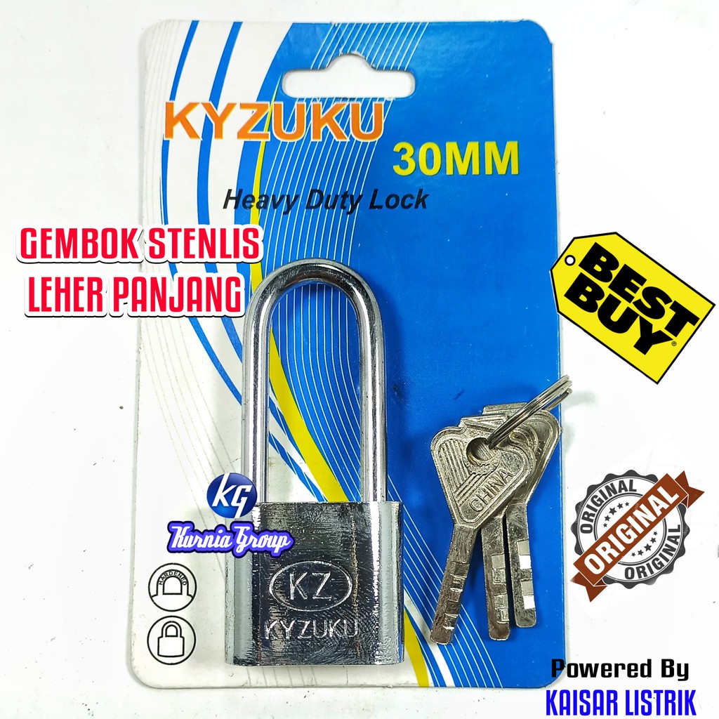 Gembok Stenlis 30mm LEHER PANJANG Iron Pad lock Kunci Gembok Pintu Garasi Anti Potong Maling Konci