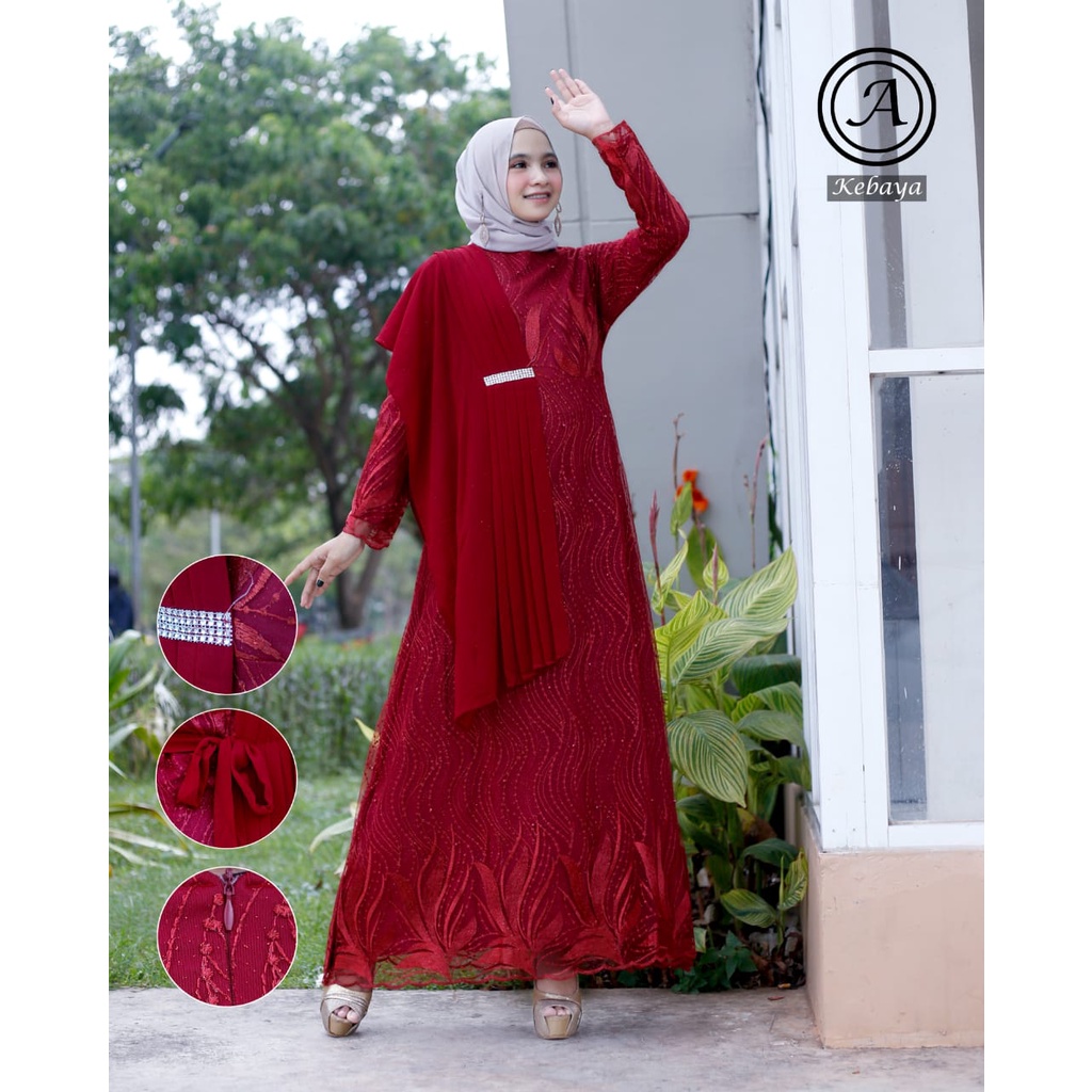 Gamis Rinjani AS / Kebaya Brukat Pesta Modern / Dress Brukat Modern / Kebaya Kondangan / Gamis Salendang