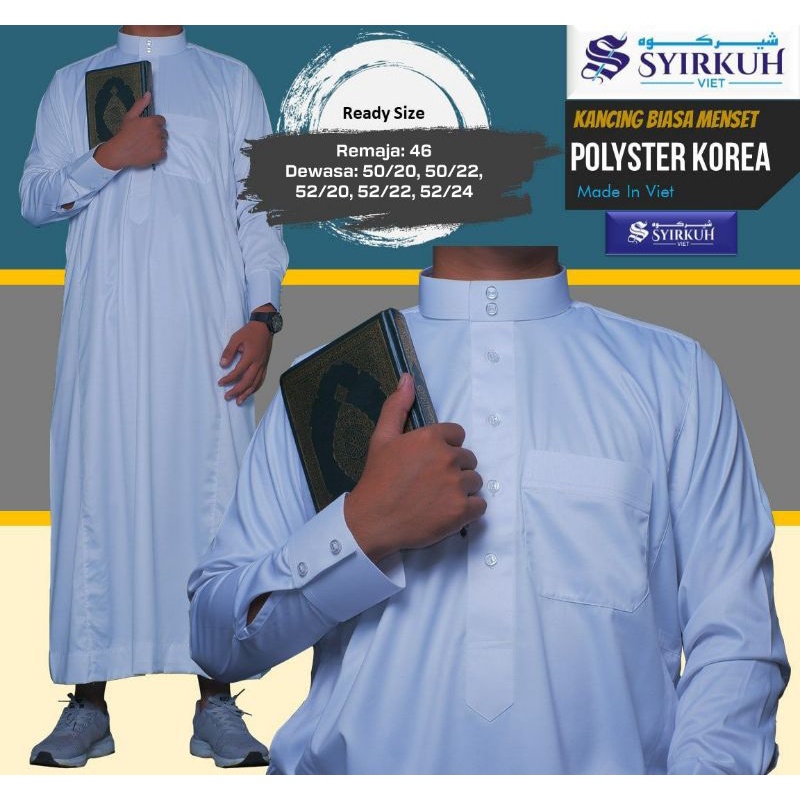 JUBAH SYIRKUH PUTIH MANSET KANCING BIASA STYLE AL HARAMAIN