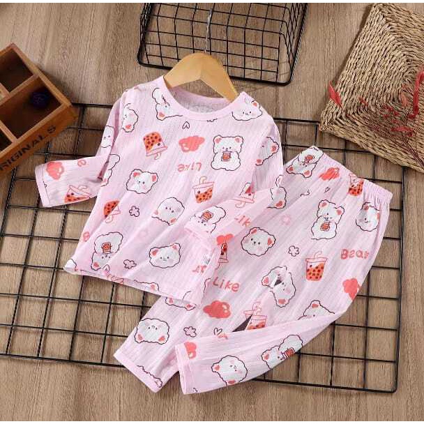 ( zwq ) PJG008-012 Setelan Anak 0-6 Tahun Setelan Bayi Piyama Baju Lengan Panjang + Celana Panjang, Baju Tidur Anak Setelan Piyama Bayi Set Lengan Panjang