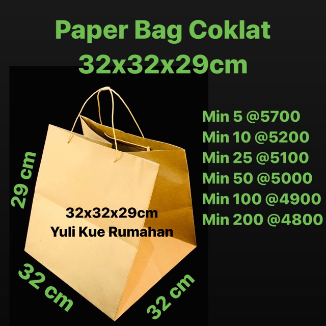 

Paper Bag Coklat 32x32x29cm Coklat bahan tebal