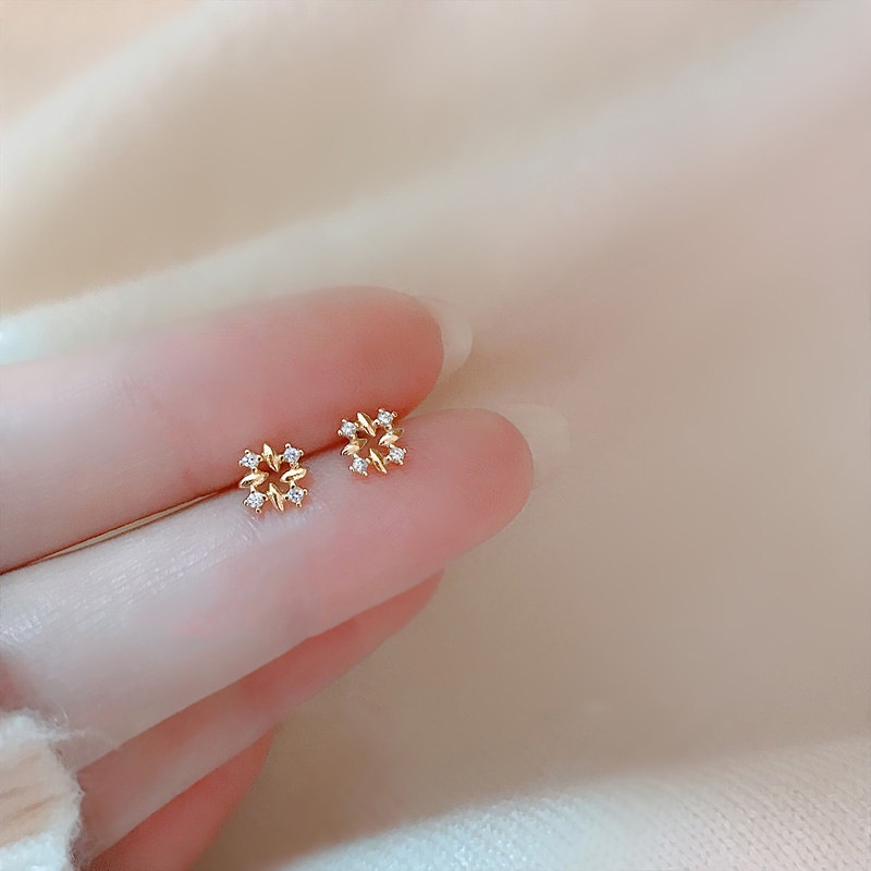Elegant Crystal Gold Earrings Anting Stud Fashion Flower Wedding Party Earring Women Lady Jewelry-5