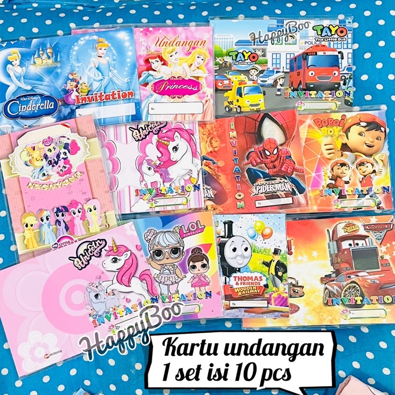 kartu undangan ulang tahun anak karakter invitation card isi 10 happy birthday party