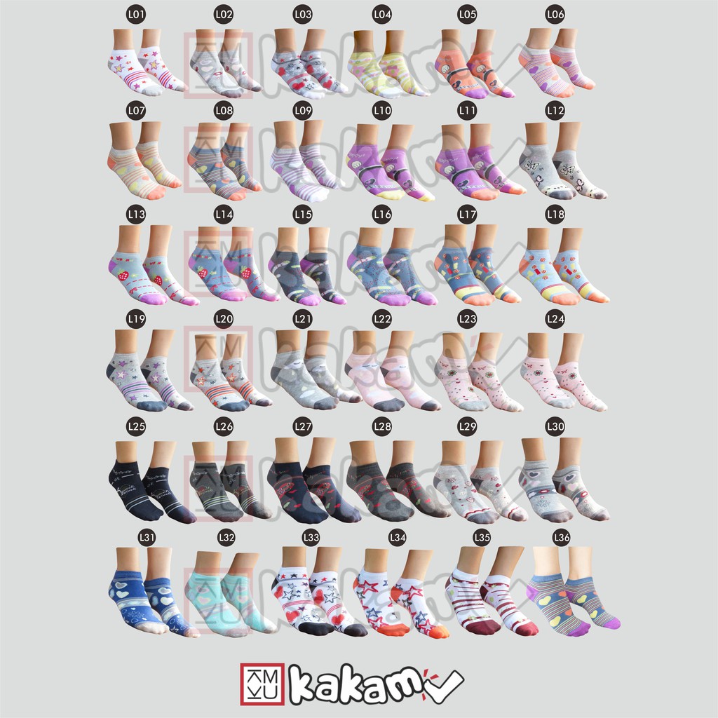 Kakamu Kaos Kaki semata Kaki Polos &amp; Motif / Angkel  / Ladies MIX 12 Pasang