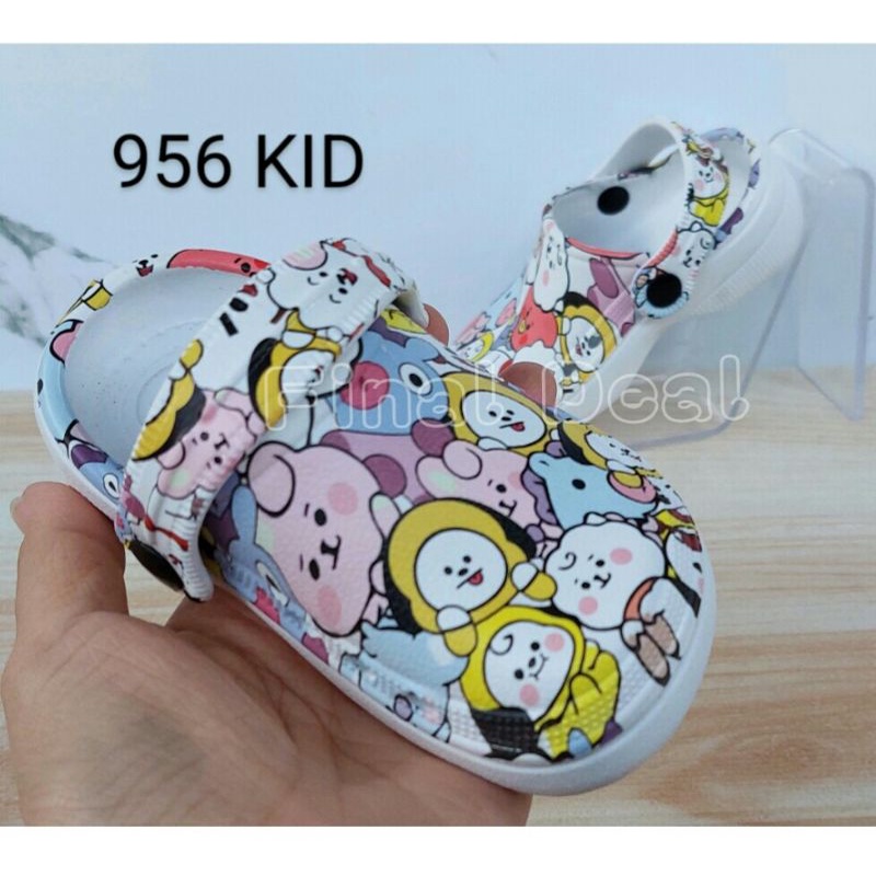 30-35 Sandal Kodok Anak Motif Printing, Sendal Karet Anak Model Crocs BTS Anti Slip, Sandal Jelly