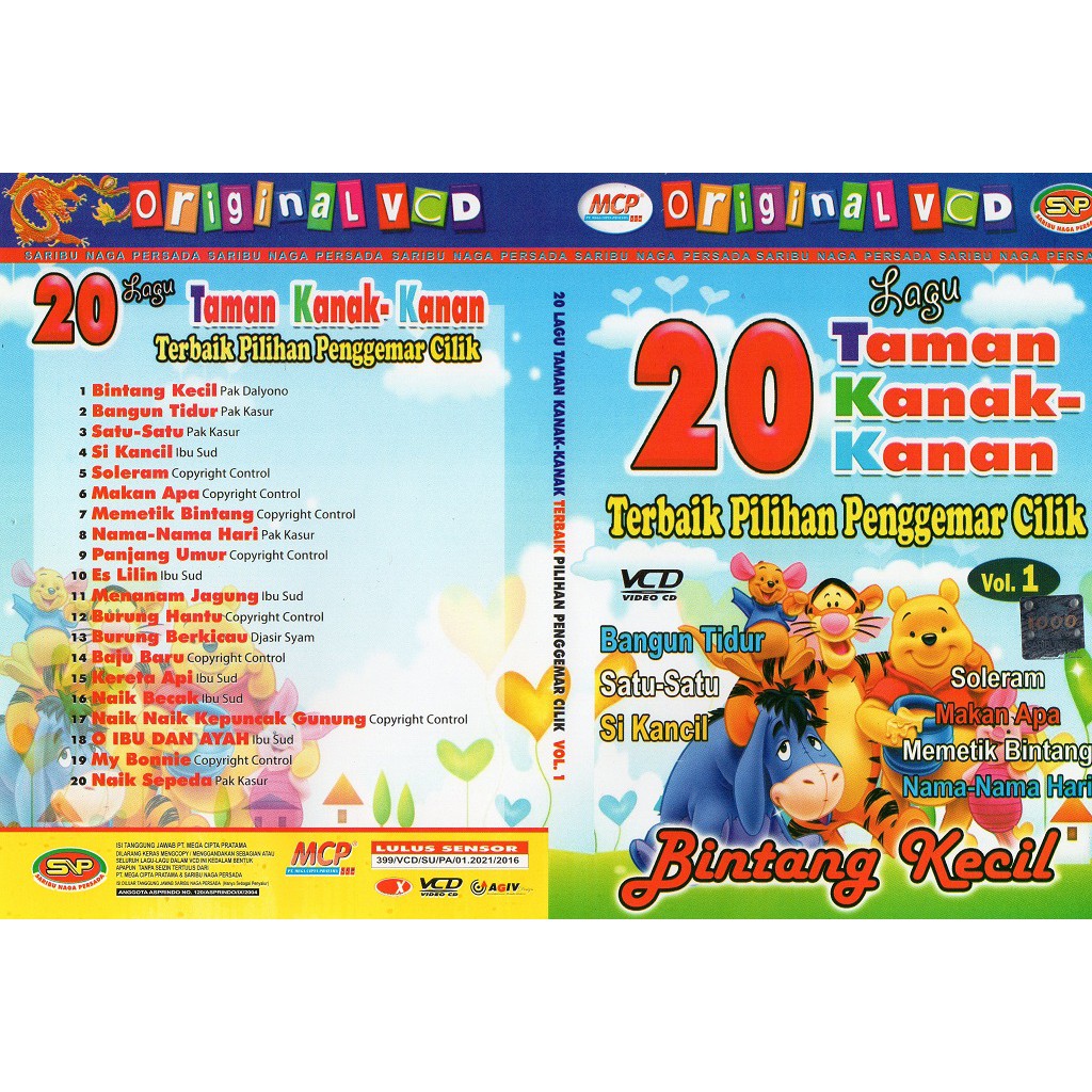 Vcd Original Lagu anak anak - 20 Lagu Taman kanak kanak Terbaik pilihan penggemar cilik Vol 1