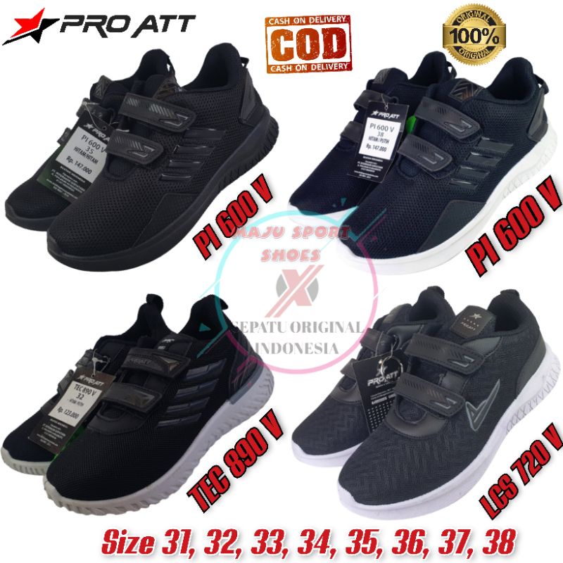 PRO ATT PC 950 V / PRO ATT PI 600 V / PRO ATT PA 700  V PEREKAT - SEPATU SEKOLAH ANAK-ANAK PRO ATT PEREKAT / SEPATU PRO ATT PEREKAT HITAM PUTIH /SEPATU HITAM POLOS