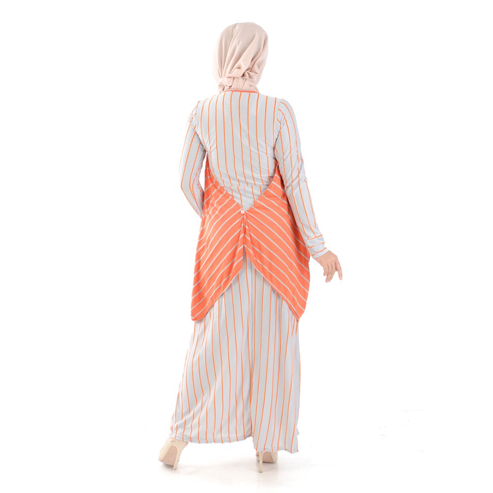 XSHOP Long Dress Gamis Maxi tangan Corak salur - Alfiana