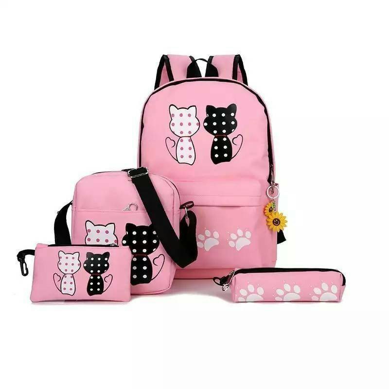 Tas Ransel Anak Sekolah Karakter Bag Backpack Lucu Motif Cartoon Polka Cute 4in1 Set