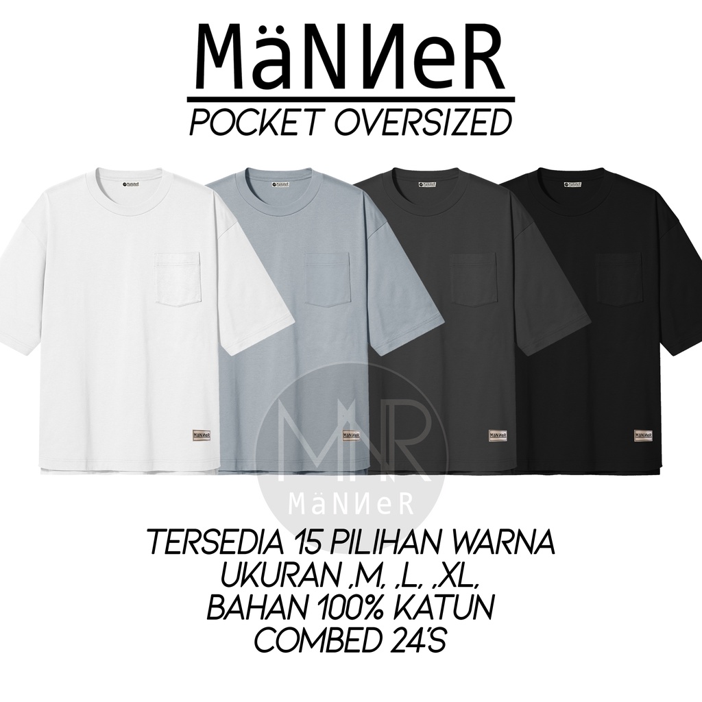 Manner - Kaos Jumbo Pocket Oversized Unisex Kaos Big Size Polos Oversized Pria Wanita Basic Pocket T-Shirt Cotton Combed 24s Baju Jumbo Laki Perempuan