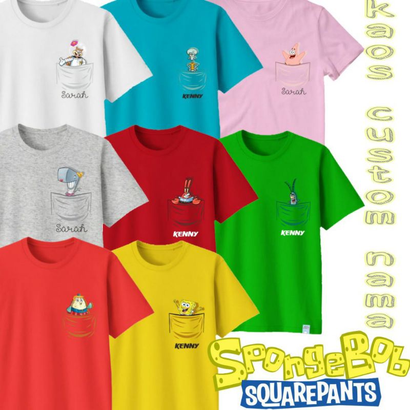 Kaos Anak Karakter Spongebob Squidward Patrick Sandy Plankton Eugene Krabs Pearl Puffs T-Shirt anak 