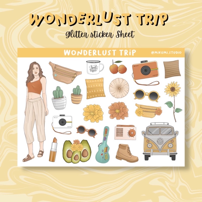 

[MIKUMI] Wonderlust Trip Sticker Sheet | Glitter Sticker | Kiss Cut sticker | Deco sticker | Journaling Kits | Bujo Kits | Planner Sticker | Stiker Planner | Sticker Lucu | Sticker Planner | Sticker Bujo | Deco Kit | Scrapbook Sticker