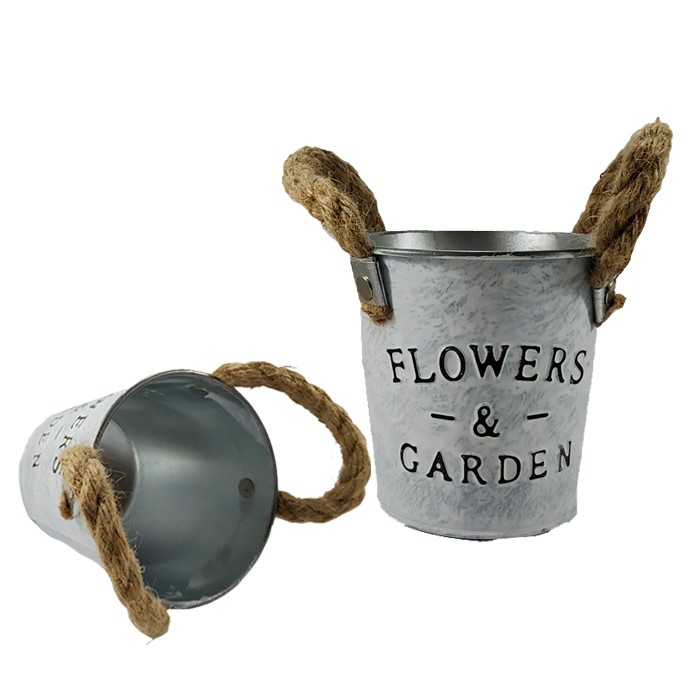Vas Kaleng Garden/ Pot Bunga Kaleng Garden Dengan Tali Tambang/ Vas Kaleng Vintage H0024