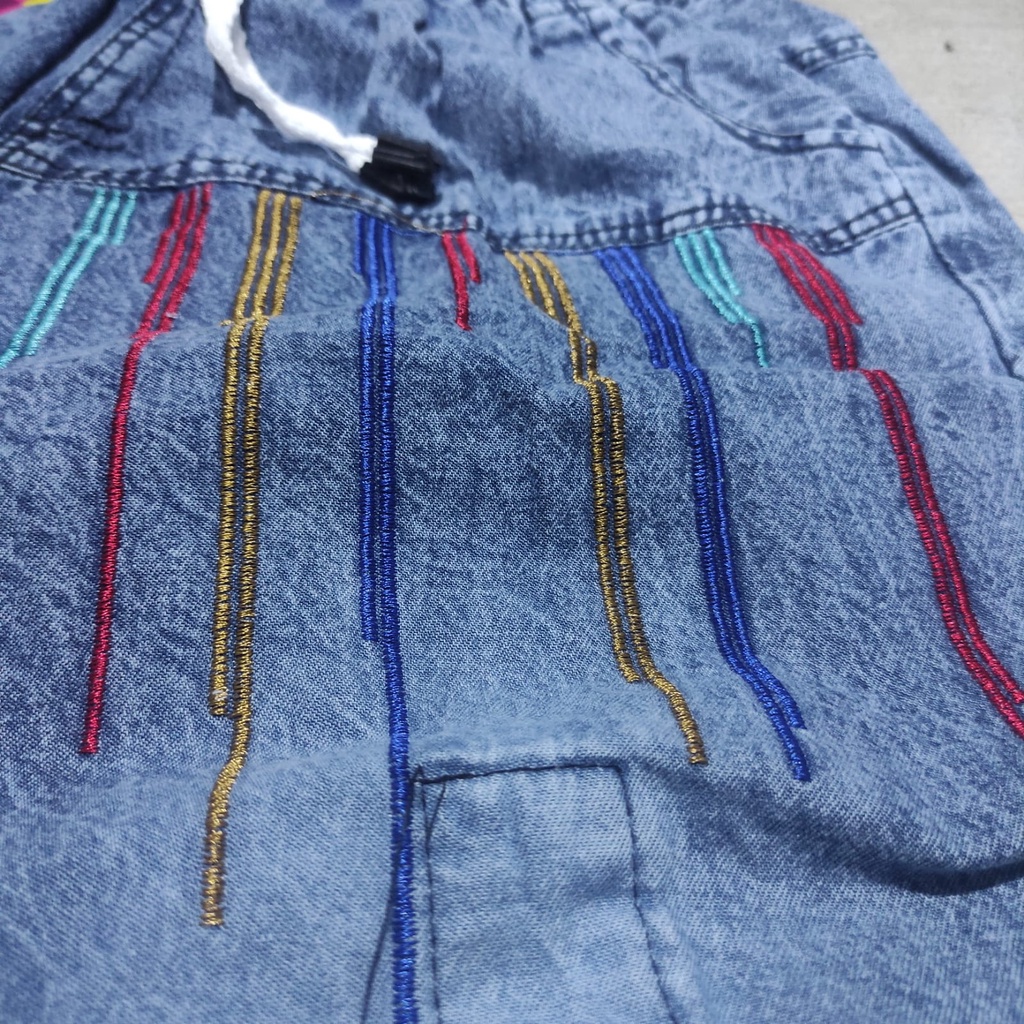 ANDREA BAGGY JEANS CELANA BOYFRIEND JEANS SNOW BORDIR TIMBUL PINGGANG KARET
