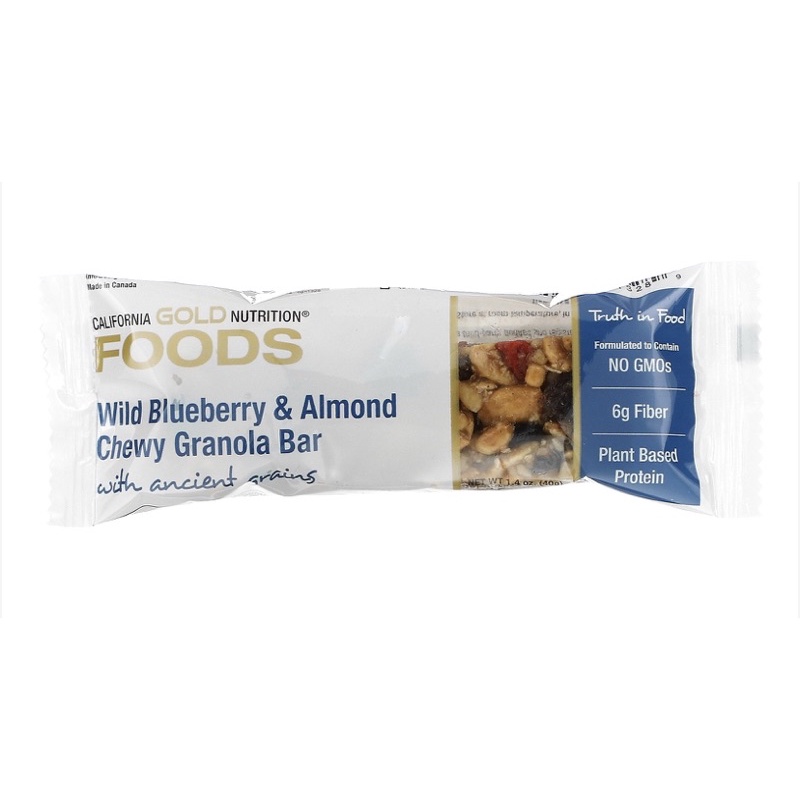 Wild Blueberry &amp; Almond Chewy Granola Bars 40 gram / California Gold Nutrition FOODS, Cranberry &amp; Almond Chewy Granola Bars 40 Gr