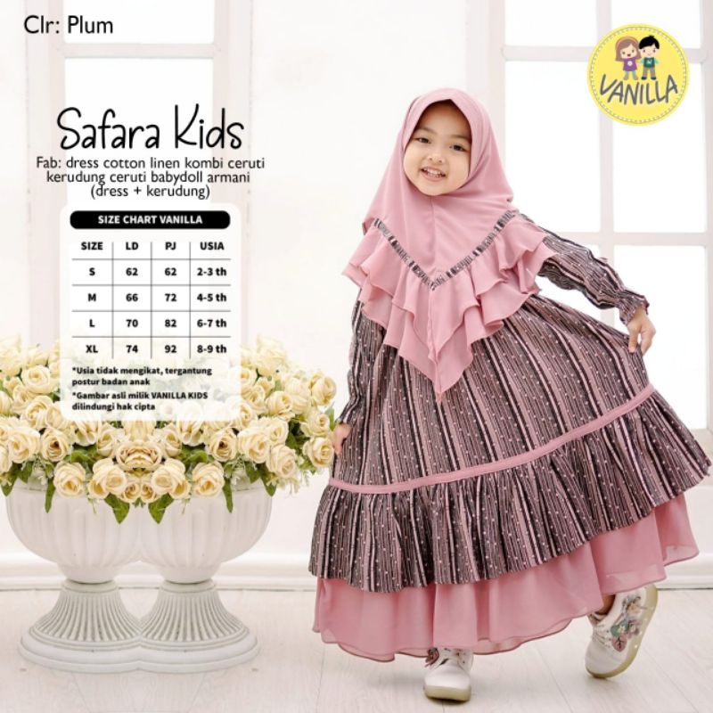 SAFARA KIDS VANILA / NAIRA KIDS VANILA / DRESS ANAK GRATIS JILBAB / GAMIS ANAK PEREMPUAN