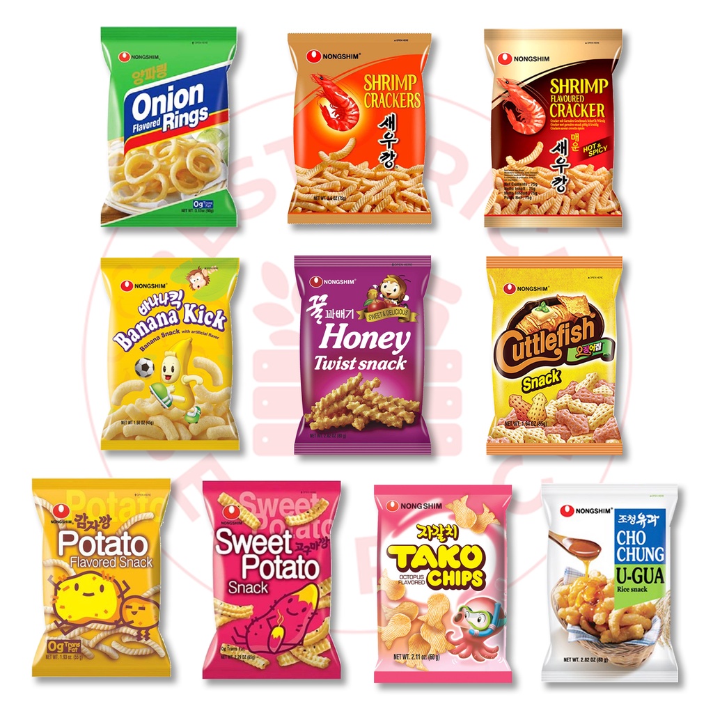 NONGSHIM - SEMUA VARIAN SNACK KOREA (ONION RING/ POTATO/ SHRIMP/ TAKO/ CUTTLEFISH/ BANANA KICK/ CHO CHUNG U-GUA)